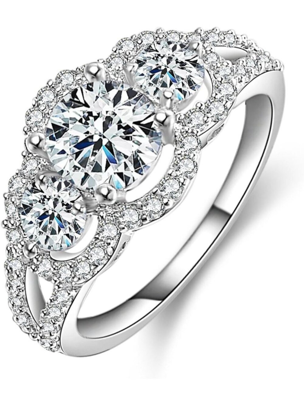 Stunning Moissanite Split Shank Ring - 14K Gold Plated Engagement & Bridal Band